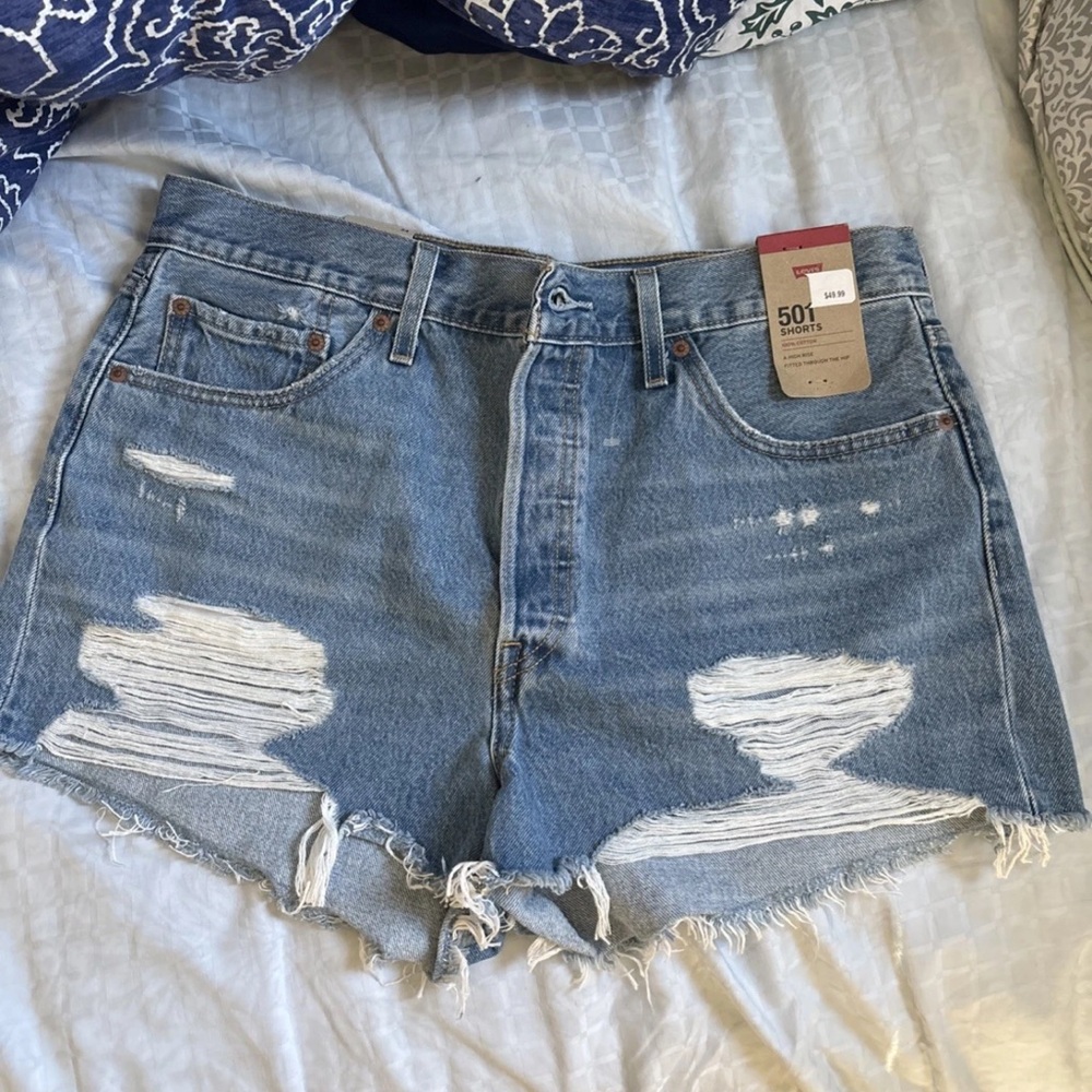 Levi's Distressed Light Blue Jean Shorts 501